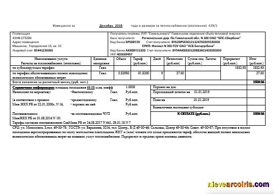 Belarus Gomel energo utility bill